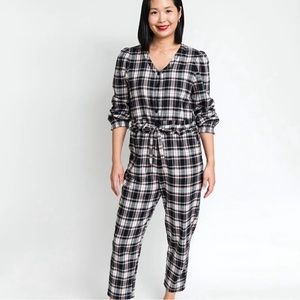 Smash + Tess Remy Flannel Romper Black Plaid Size XL